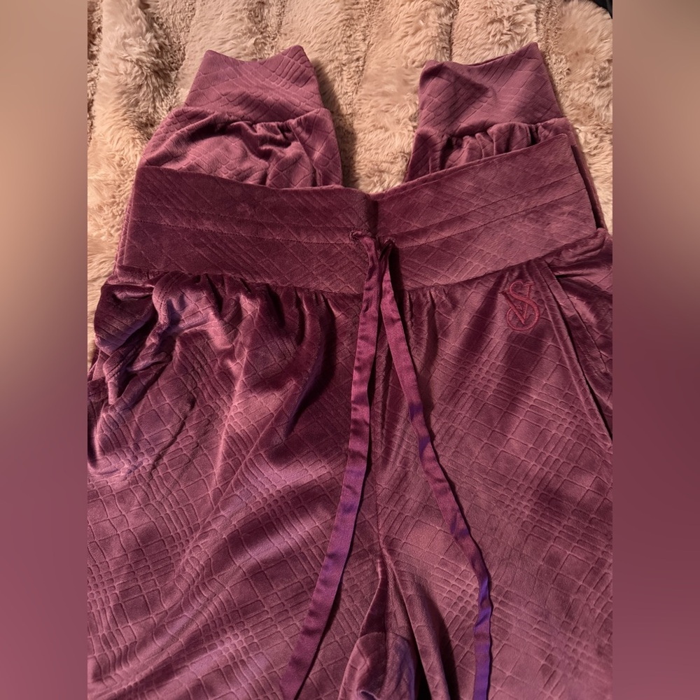 Victoria’s Secret Burgundy Snake Textured Velour Joggers